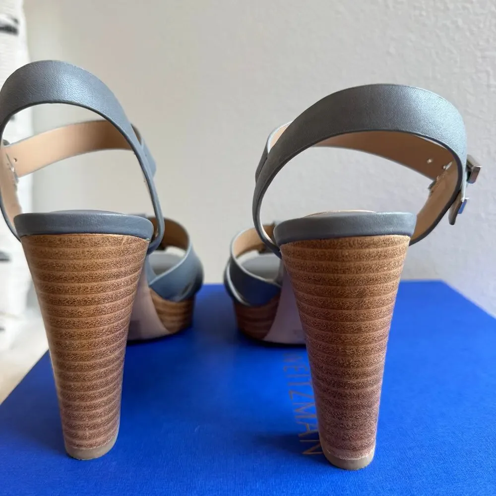 Lauren Ralph Lauren Soffia Nappa Leather Ankle Strap Platform Sandal Gray Size 7 - Picture 3 of 8